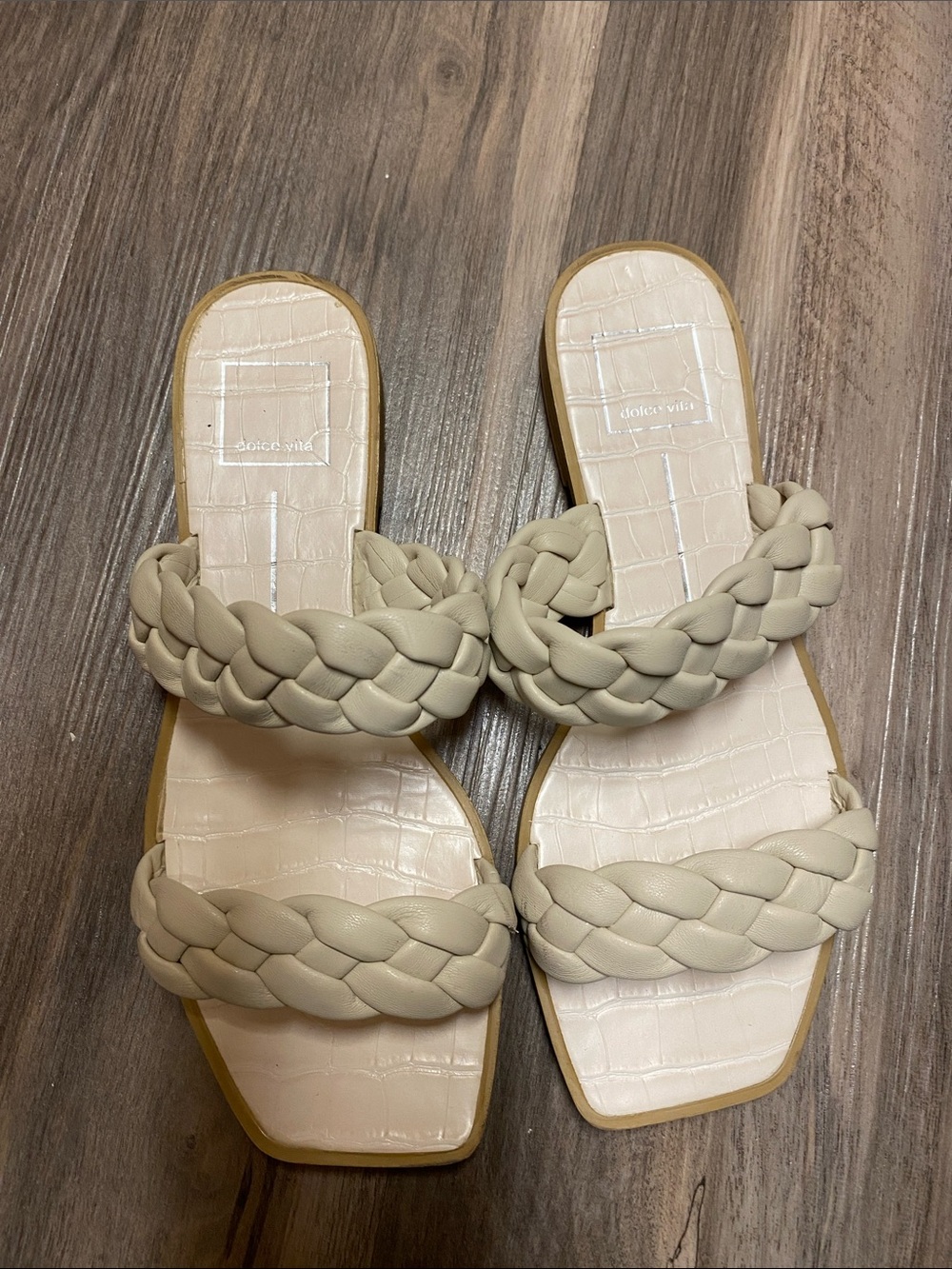 Dolce Vita Braided Double-Strap Slide Sandals in Beige